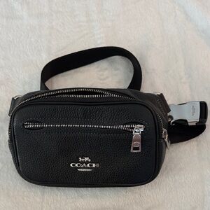 Coach Black Pebbled Leather Waist Bag with Silver Hardware